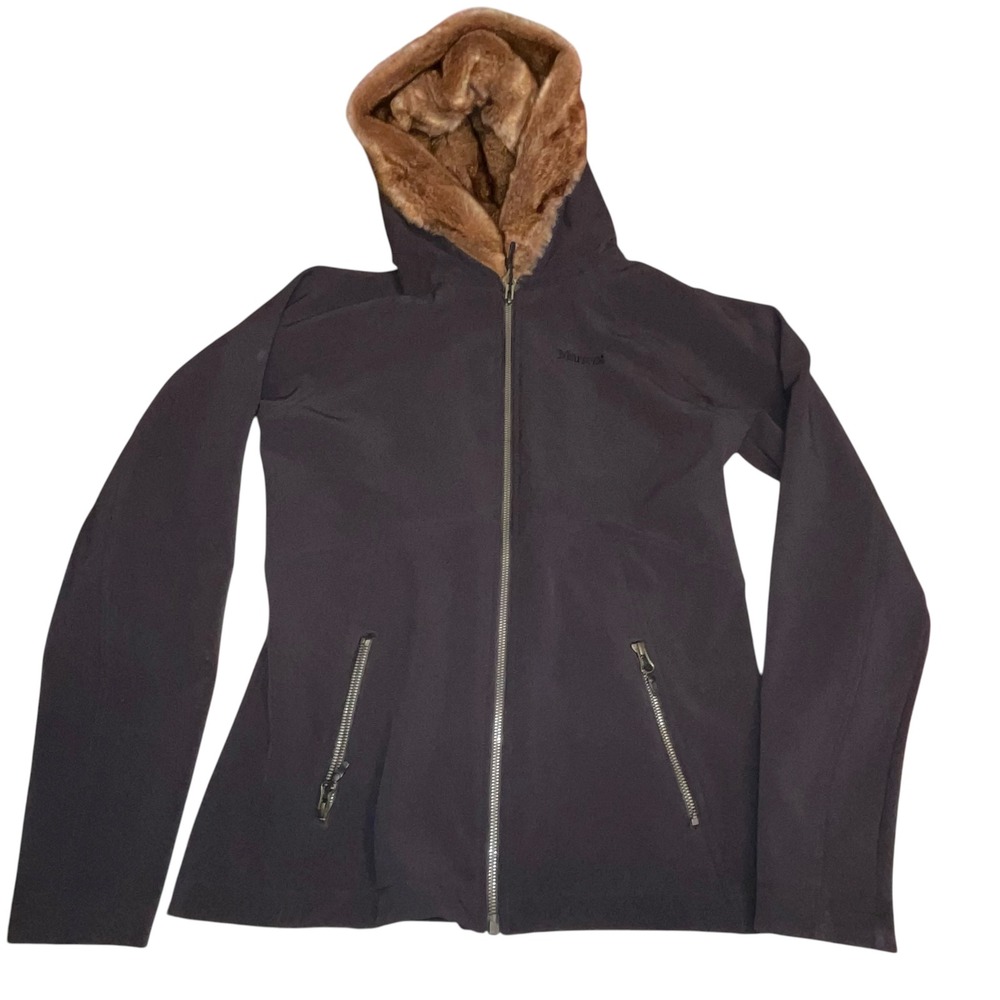 Marmot Womens Medium Furlong Faux Fur Hooded Softshell Jacket‎ Water Repellent